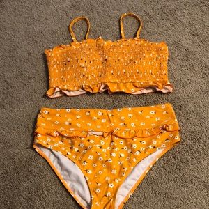 Orange Ruffle High Waisted Swimsuit